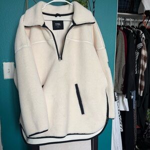Abercrombie and Fitch YPB Cream Fleece quarter zip Pullover sweatshirt jacket